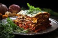 close-up of lasagna layers and ingredients