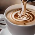 A close-up of a latte being poured, creating a captivating coffee art design2