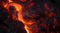 Close-up of a lava flow of volcano texture background. Magma textured molten rock surface banner for wallpaper Royalty Free Stock Photo