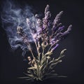 Close-up of lavender with fragrant perfume smoke, generative AI Royalty Free Stock Photo