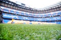 Close up of lawn with marking at empty football stadium