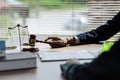 Close up lawyer hands holding pen, signing in white paper form or application to confirm and deal contract agreement Royalty Free Stock Photo