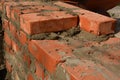 Close up on laying bricks. Building brick wall Royalty Free Stock Photo