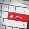 Close up the Layoff button with Covid-19 sign on the keyboard and have Red color button isolate gray keyboard. Concept of jobless Royalty Free Stock Photo