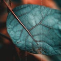 A close up of a leaf on a branch. AI generative image.
