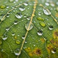 A leaf with visible veins and a green surface, dotted with translucent Royalty Free Stock Photo