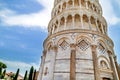 Close up of leaning tower of Pisa & x28;Tuscany, Italy& x29; on the blue sky background. Royalty Free Stock Photo