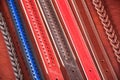 A close-up of leather belts