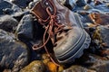 close up of a leather boot from a sunken shipwreck Royalty Free Stock Photo