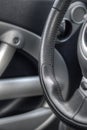 Close Up of Leather Car Steering Wheel