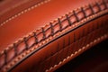 close-up of leather saddle stitching details Royalty Free Stock Photo