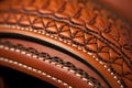 close-up of leather saddle stitching details Royalty Free Stock Photo