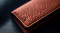 A close up of a leather wallet with an orange pattern, AI