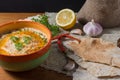 Lebanese hummus salad on rustic wooden table Royalty Free Stock Photo