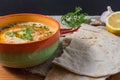 Lebanese hummus salad on rustic wooden table Royalty Free Stock Photo