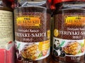 Close up of Lee Kum Kee japanese teriyaki sauce jars in shelf of german supermarket
