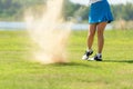 Close up legs golfer.  Golfer sport course golf ball fairway. Royalty Free Stock Photo