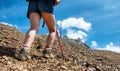 Close up of legs hiker on the trail of Pic du Midi de Bigorre in
