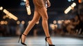 close-up of the legs of a model walking the runway at a fashion show in a short dress generative ai