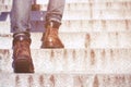 Close up legs of young hipster man One person walking stepping Royalty Free Stock Photo