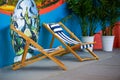 Close-up of leisure beach chairs placed in a relaxing hotel Royalty Free Stock Photo