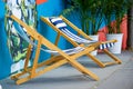 Close-up of leisure beach chairs placed in a relaxing hotel Royalty Free Stock Photo