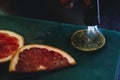 close up of a lemon being burned