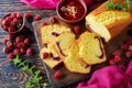 Close-up of lemon pound cake with raspberry Royalty Free Stock Photo