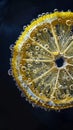 Close-up of a lemon slice submerged in water with bubbles Royalty Free Stock Photo