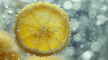 A close up of a lemon slice in water with bubbles, AI Royalty Free Stock Photo