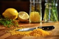 close-up of lemon zest and a zester on a table