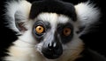 A close up of a lemur's face on a black background. Generative AI image. Royalty Free Stock Photo