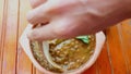 Close-up of lentil soup. Colombian cuisin