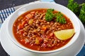 Close-up of lentil soup in a white bowl Royalty Free Stock Photo