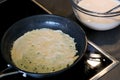 Close up of a lentils crepe in a pan