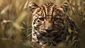 Close up of Leopard camouflaged in tall grass, wildlife, nature Royalty Free Stock Photo