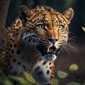 Close up leopard in forest. Generative AI