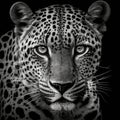 Close-up of a leopard\'s face in black and white high contrast (generative AI) Royalty Free Stock Photo