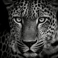 Close-up of a leopard\'s face in black and white high contrast (generative AI) Royalty Free Stock Photo