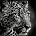 Close-up of a leopard\'s face in black and white high contrast (generative AI) Royalty Free Stock Photo