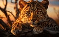 A close up of a leopard on a tree branch. AI Royalty Free Stock Photo