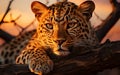 A close up of a leopard on a tree branch. AI Royalty Free Stock Photo