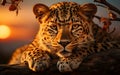 A close up of a leopard on a tree branch. AI Royalty Free Stock Photo