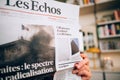 Close-up of Les Echos French newspaper breaking news of UBS hist