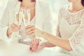 Close up of lesbian couple with champagne glasses Royalty Free Stock Photo