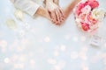 Close up of lesbian couple hands and wedding rings Royalty Free Stock Photo