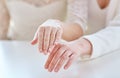 Close up of lesbian couple hands and wedding rings Royalty Free Stock Photo