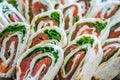 Close up of a lettuce & prosciutto wrap bites appetizers