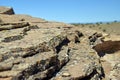 Close up of lichen covered layered stone Royalty Free Stock Photo