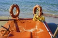 Close up lifeboat on the beach. Royalty Free Stock Photo